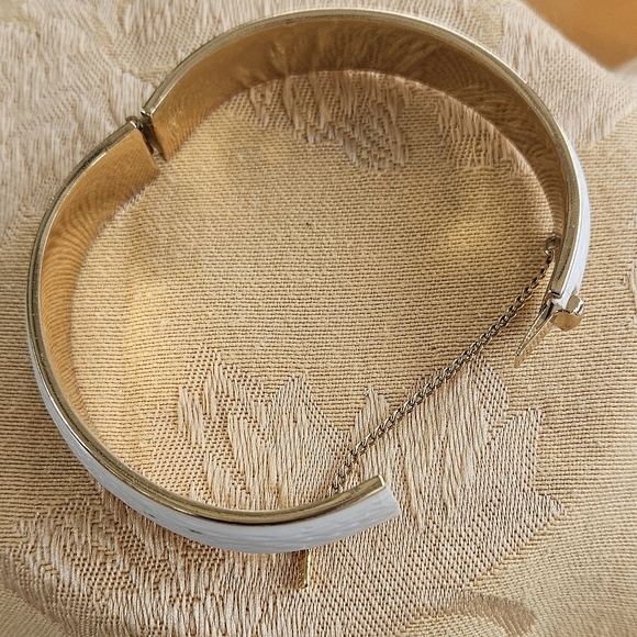 Monet Gold and White Bangle Bracelet - Picture 2 of 7